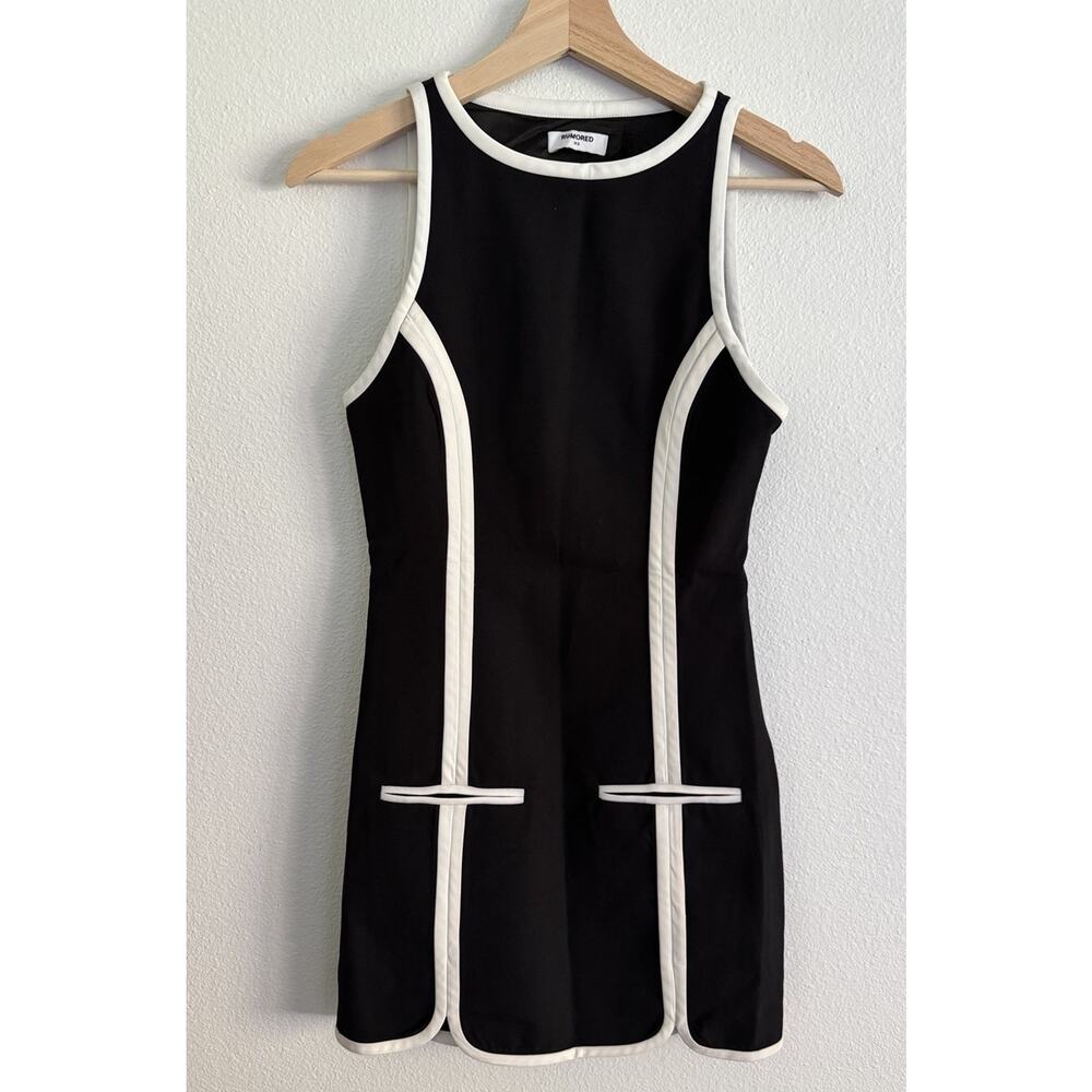 Rumored Black Mini Dress Womens XS Retro Sleeveless Contrast Trim Office Chic